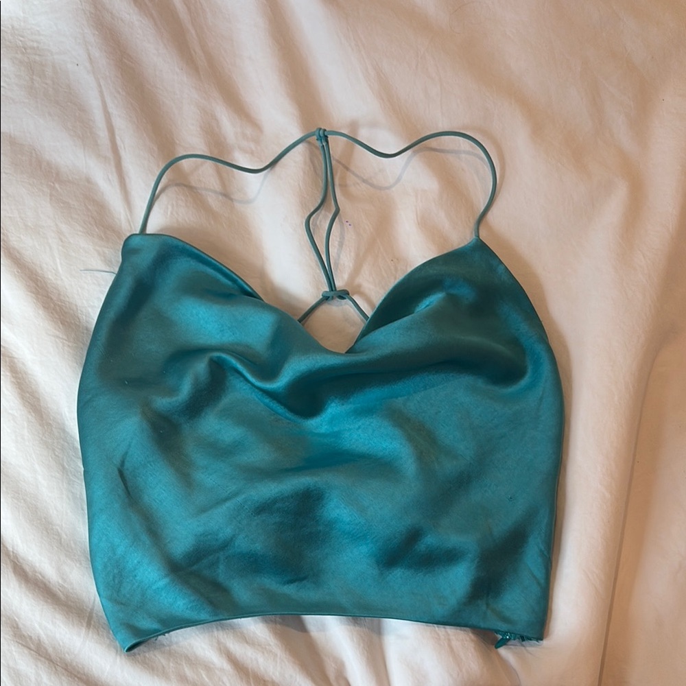 Princess Polly Teal Satin Backless Crop Camisole